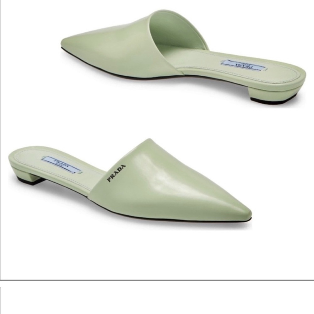 New, Never Worn Prada Green Mules with Pointed Toe Design